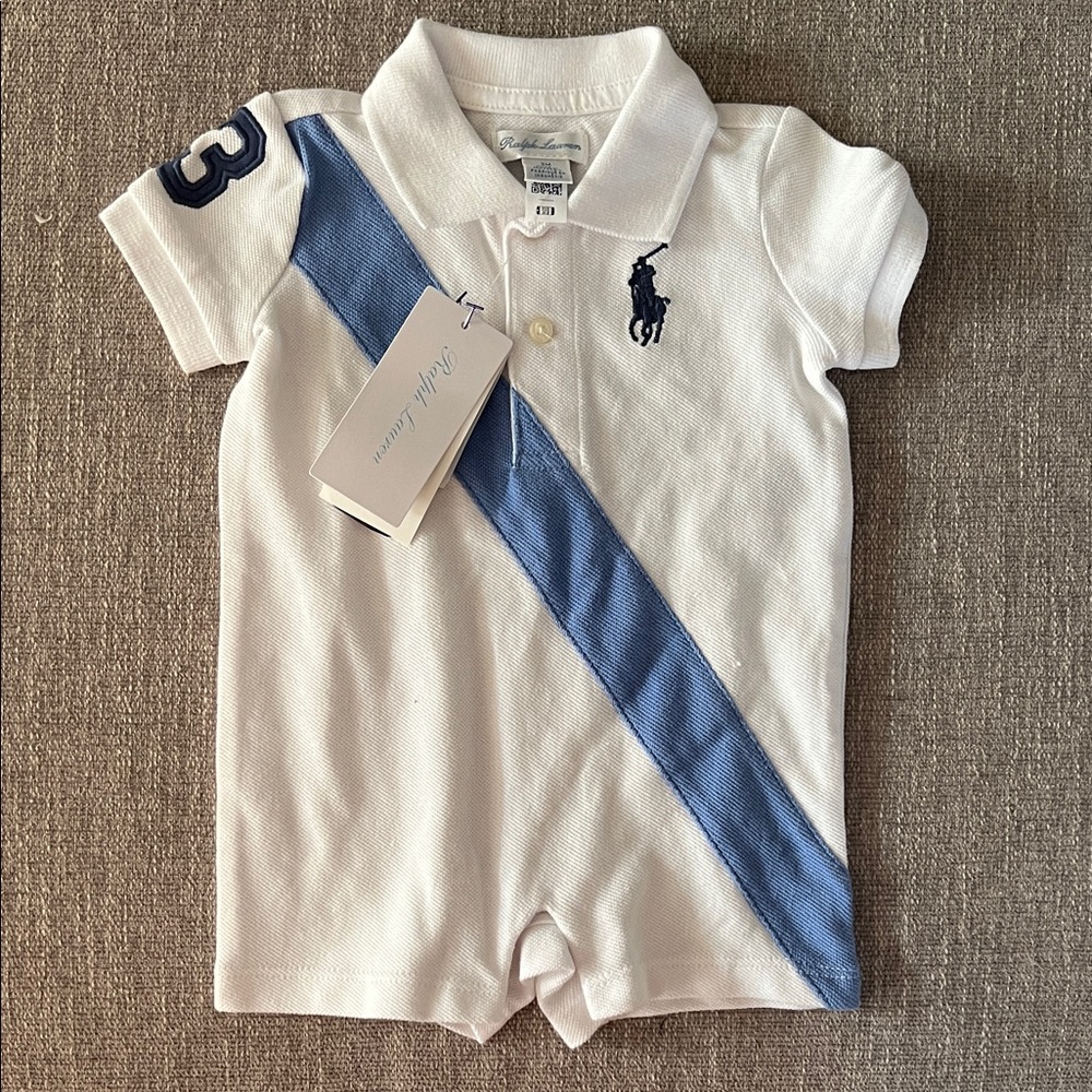 Ralph Lauren Kids White Polo with Blue Diagonal